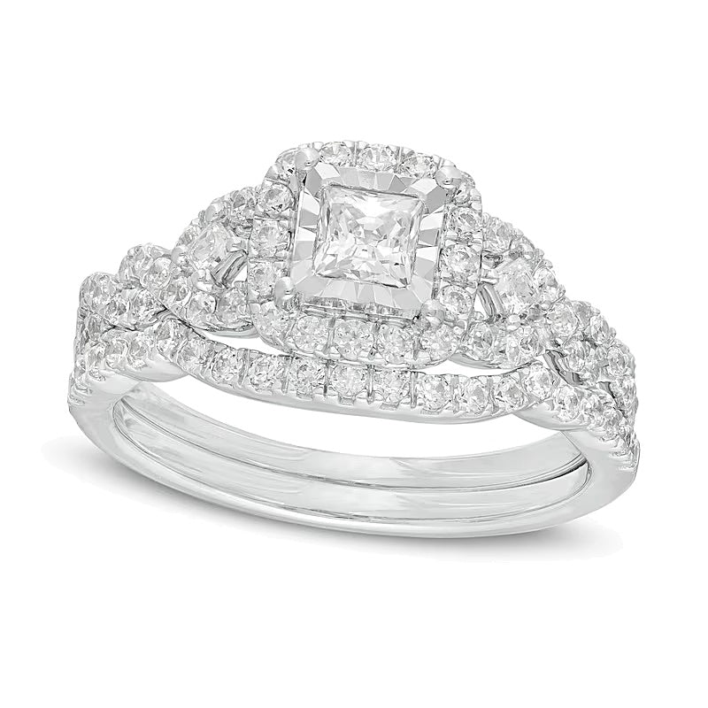 1.0 CT. TW Braut-Set mit Diamanten im Princess- und Rundschliff und gedrehter Ringschiene in 10K Bicolor-Gold
