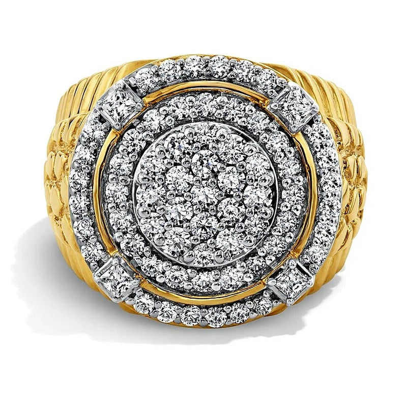 1,75 ct. Gesamtgewicht Damen-Ring mit Labordiamanten und Diamanten im Square- und Rundschliff in 10K Gelbgold (F/VS2)