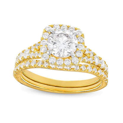 Braut-Set mit Labordiamanten 1,88 ct. Gesamtgewicht in Kissenschliff und rund, Vier-Krappen, 14K Gelbgold (I/SI2)