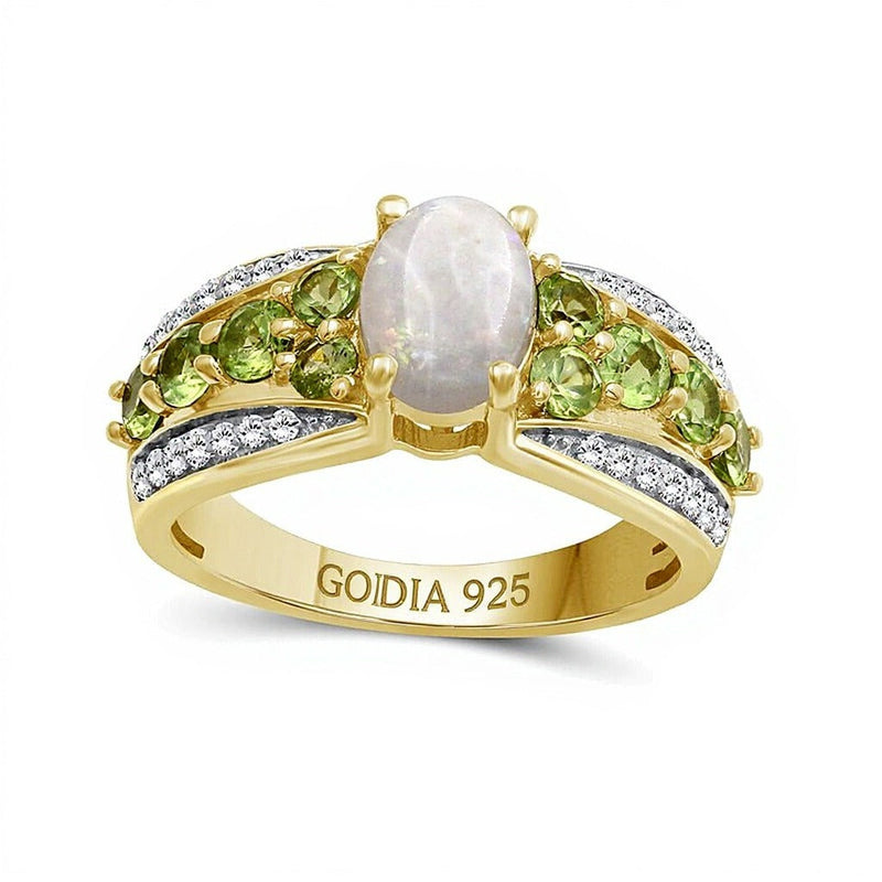 Ovaler Opal und Peridot Fashion-Ring für Damen in 14K Weißgold