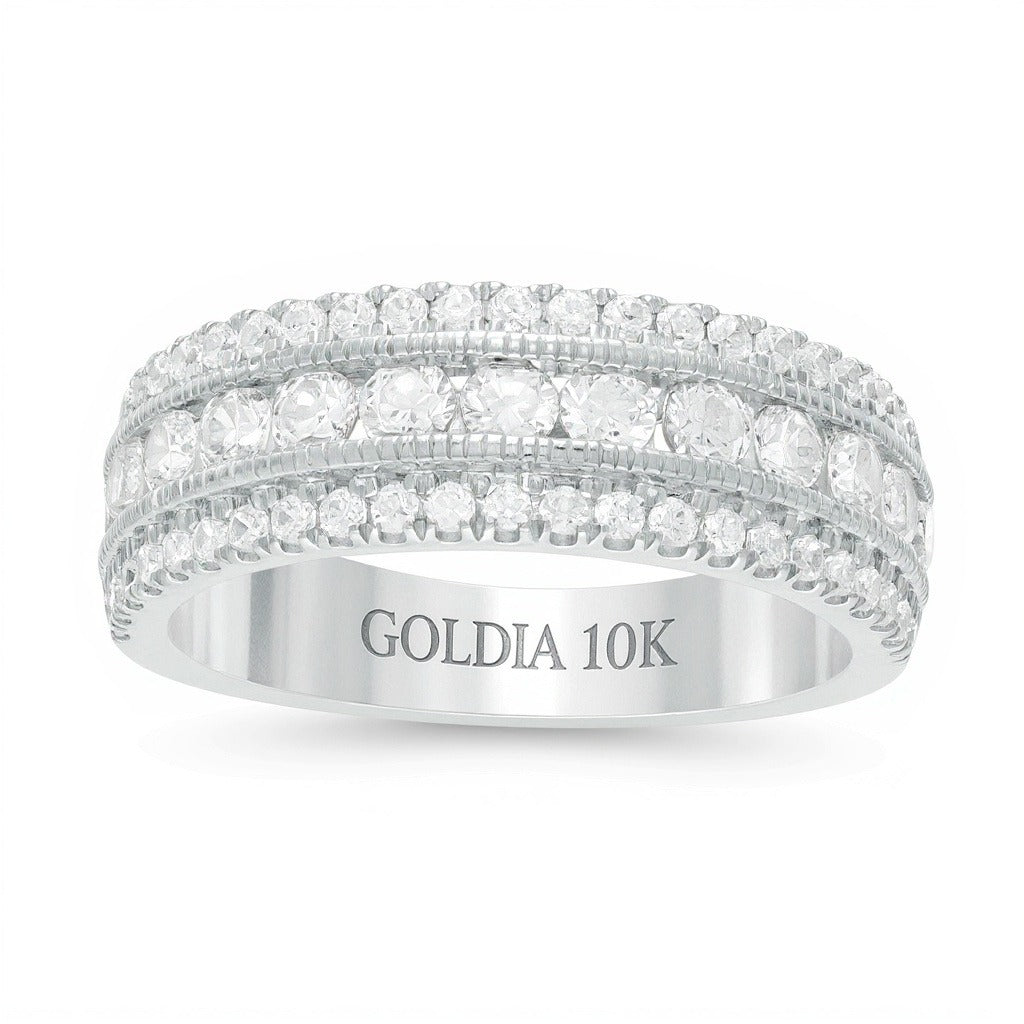 1.33 ct. Gesamtgewicht Diamant Memoire-Ring im Vintage-Stil mit drei Reihen in 10K Weißgold