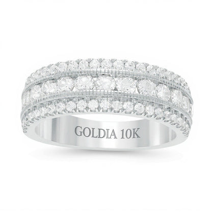 1.33 ct. Gesamtgewicht Diamant Memoire-Ring im Vintage-Stil mit drei Reihen in 10K Weißgold