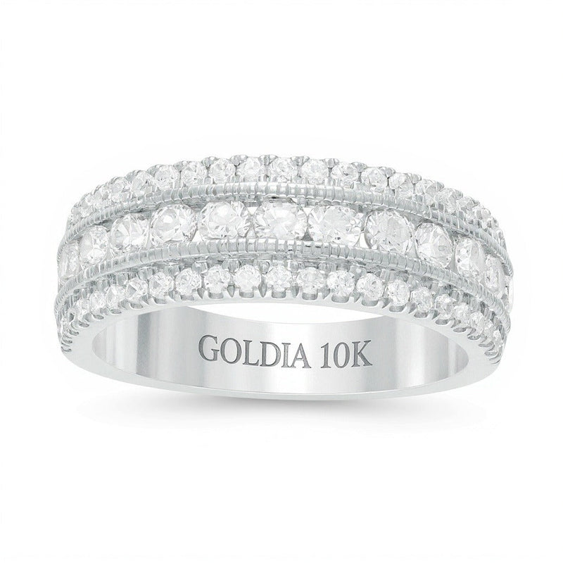1.33 ct. Gesamtgewicht Diamant Memoire-Ring im Vintage-Stil mit drei Reihen in 10K Weißgold
