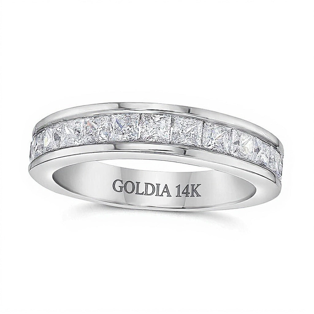 1.5 CT. Gesamtgewicht Ehering mit Diamanten im Princess-Schliff in 14K Weißgold (H/VS2)