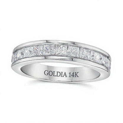 1.5 CT. Gesamtgewicht Ehering mit Diamanten im Princess-Schliff in 14K Weißgold (H/VS2)