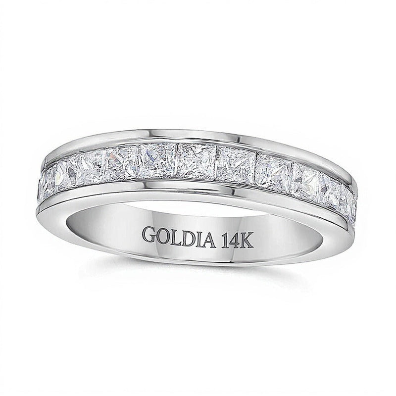 1.5 CT. Gesamtgewicht Ehering mit Diamanten im Princess-Schliff in 14K Weißgold (H/VS2)