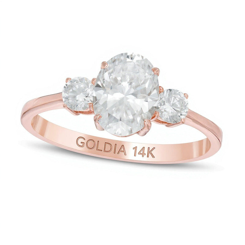 1,25 ct. Gesamtgewicht Dreistein-Verlobungsring mit Diamanten in Oval und rund in 14K Roségold