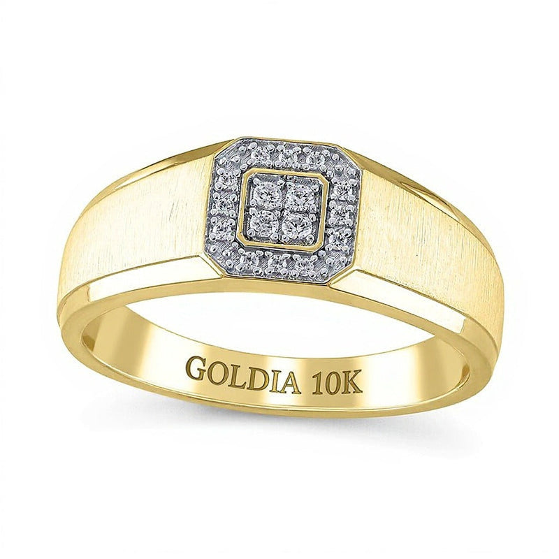 0.13 ct. Gesamtgewicht Ring mit vier Diamanten und achteckigem Rahmen in 10K Gelbgold