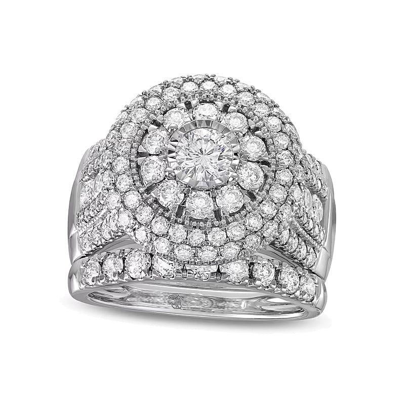 Braut-Set mit weißen Diamanten, mehrreihig, 2.88 ct. Gesamtgewicht, in 10K Weißgold