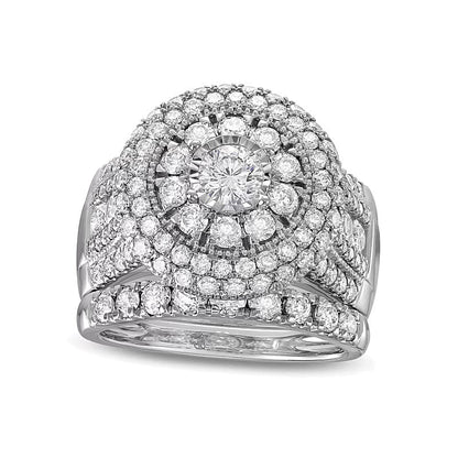 Braut-Set mit weißen Diamanten, mehrreihig, 2.88 ct. Gesamtgewicht, in 10K Weißgold