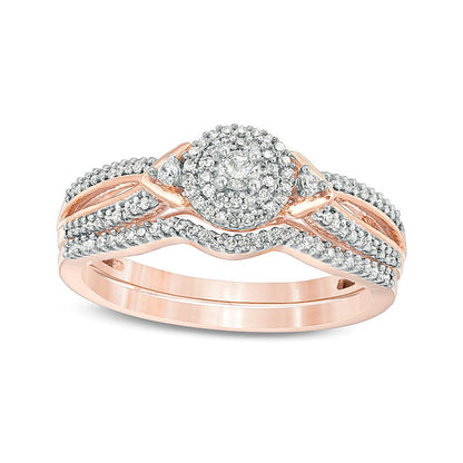 0.25 ct. Gesamtgewicht Diamant Braut-Set mit doppeltem Rahmen und V-Seiten in 10K Roségold