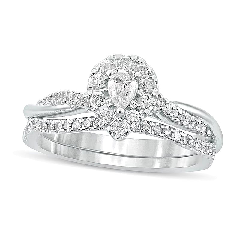Braut-Set mit tropfenförmigen und runden Diamanten 0,5 ct. Gesamtgewicht in 10K Weißgold
