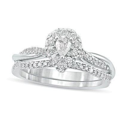 Braut-Set mit tropfenförmigen und runden Diamanten 0,5 ct. Gesamtgewicht in 10K Weißgold