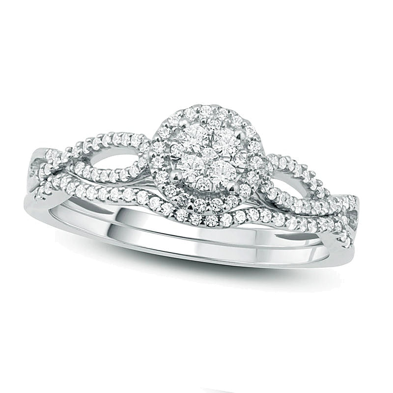 Braut-Set mit Komposit-Diamant-Rahmen und Twist-Design 0,33 ct. Gesamtgewicht in 10K Weißgold