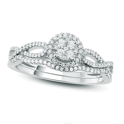 Braut-Set mit Komposit-Diamant-Rahmen und Twist-Design 0,33 ct. Gesamtgewicht in 10K Weißgold