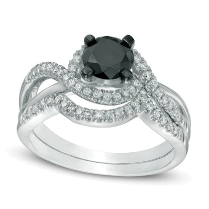 Braut-Set mit schwarzem und weißem Diamant 1,2 ct. Gesamtgewicht in 10K Weißgold