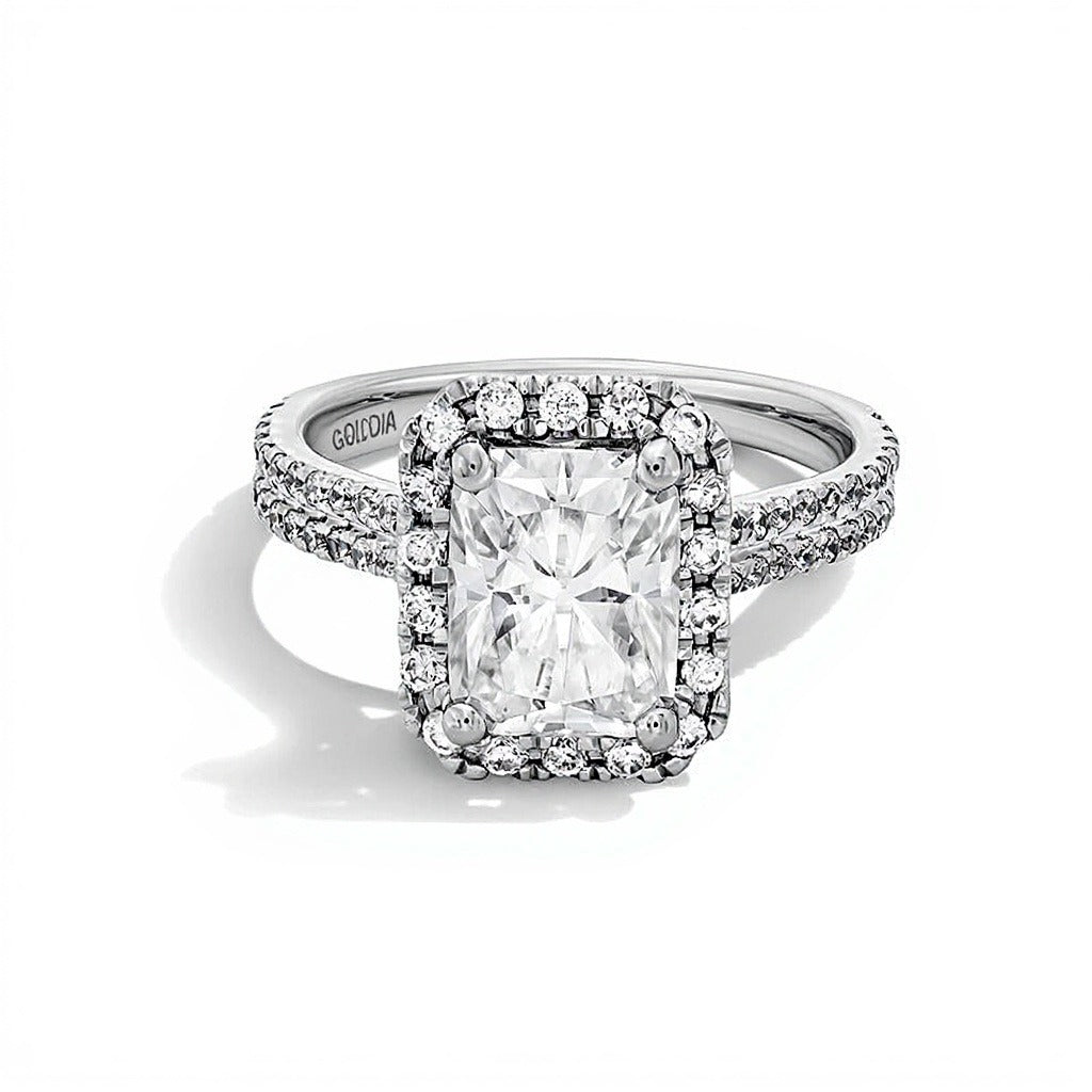 2.63 CT. Gesamtgewicht Halo-Ring mit Labordiamanten im Radiant-Schliff in 14K Weißgold (F/SI2)