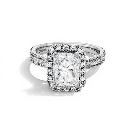 2.63 CT. Gesamtgewicht Halo-Ring mit Labordiamanten im Radiant-Schliff in 14K Weißgold (F/SI2)