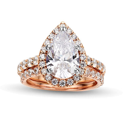 Braut-Set mit tropfenförmigem Labordiamant 4.5 ct. Gesamtgewicht in 14K Roségold (I/SI2)
