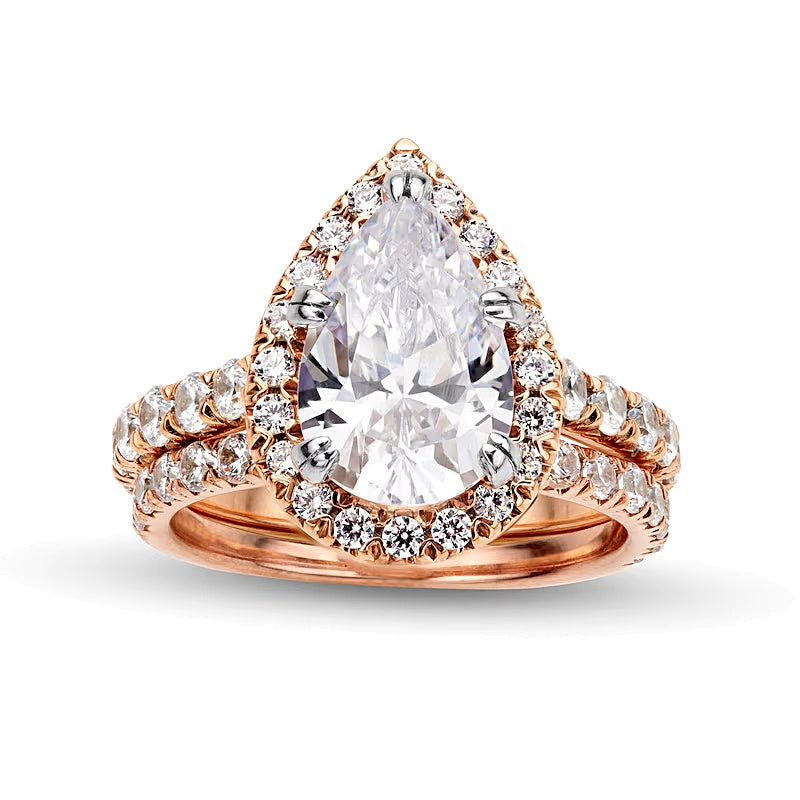 Braut-Set mit tropfenförmigem Labordiamant 4.5 ct. Gesamtgewicht in 14K Roségold (I/SI2)