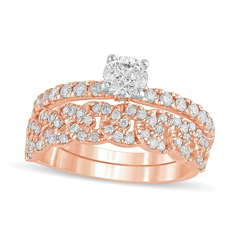 Braut-Set mit Diamanten 1.0 ct. Gesamtgewicht in 10K Roségold