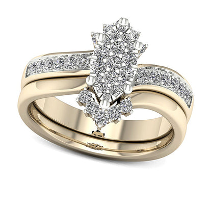 Braut-Set mit Diamanten in Marquise und rund, 0.5 ct. Gesamtgewicht, 14K Gelbgold