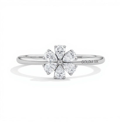 0.33 ct. Gesamtgewicht tropfenförmiger Labordiamant Blüten-Ring in 10K Weißgold (F/VS2)