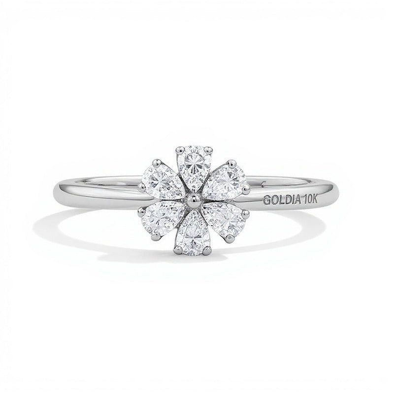 0.33 ct. Gesamtgewicht tropfenförmiger Labordiamant Blüten-Ring in 10K Weißgold (F/VS2)