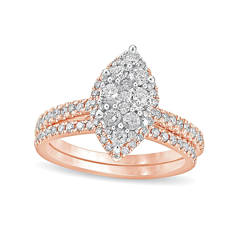 Braut-Set mit Diamanten in Marquise- und Rundschliff 1.0 ct. Gesamtgewicht in 10K Roségold