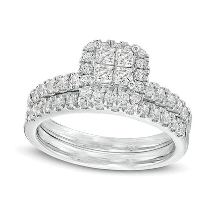 Braut-Set mit Princess- und rundem Diamant 1.0 ct. Gesamtgewicht in 14K Weißgold