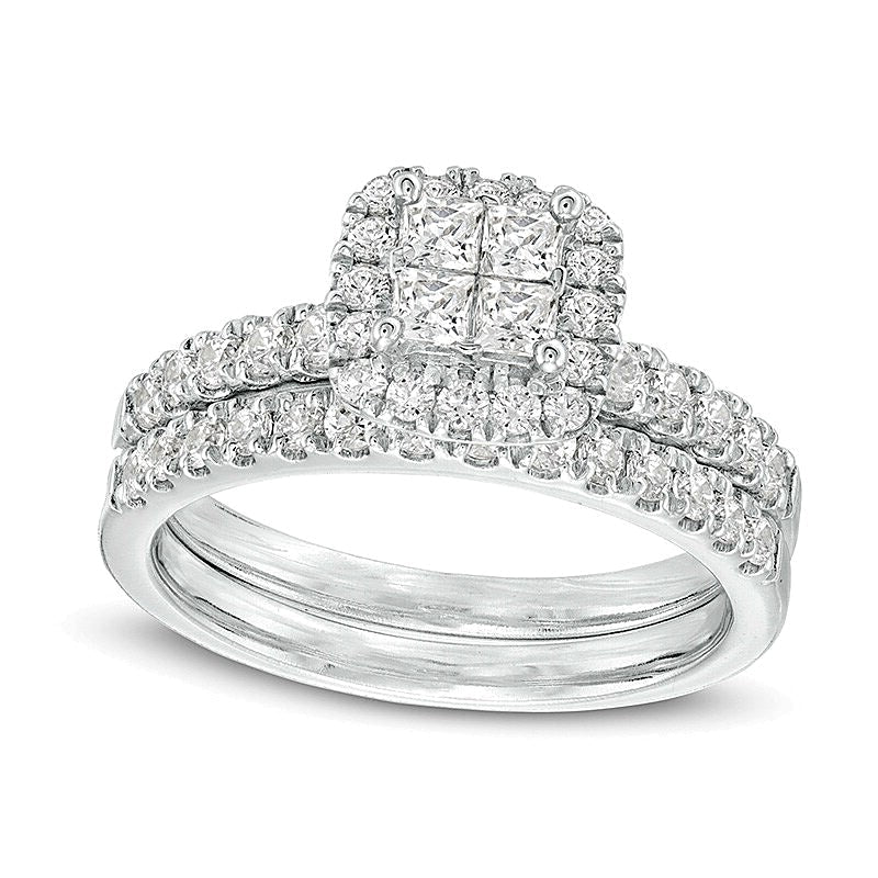 Braut-Set mit Princess- und rundem Diamant 1.0 ct. Gesamtgewicht in 14K Weißgold