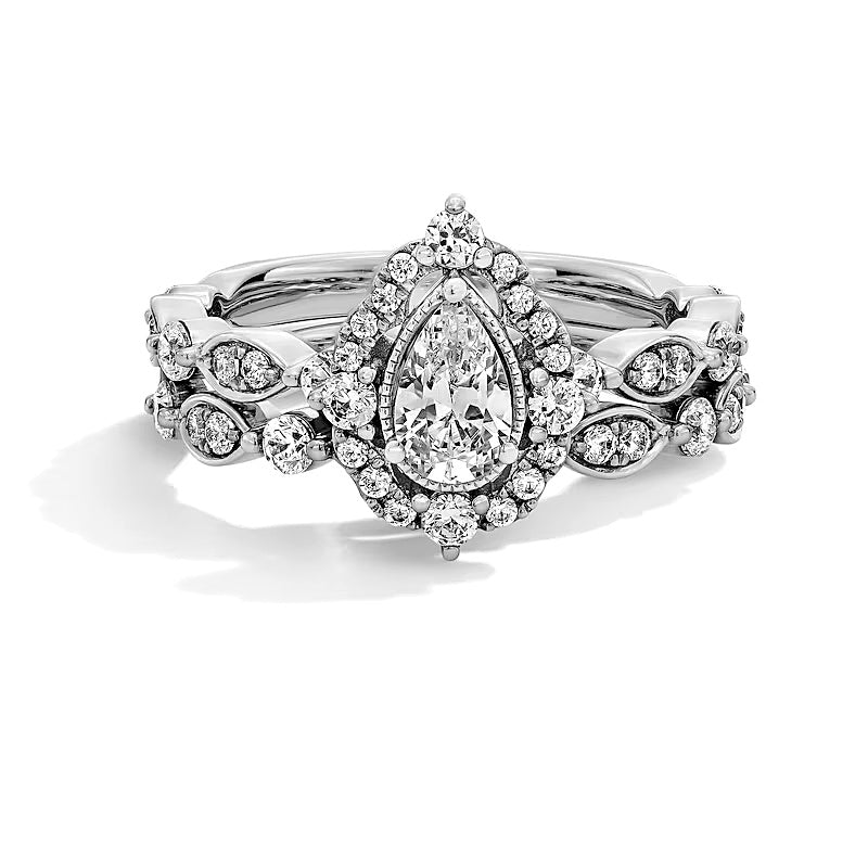 Braut-Set mit tropfenförmigem Labordiamant 1.33 ct. Gesamtgewicht in 14K Weißgold (F/VS2)