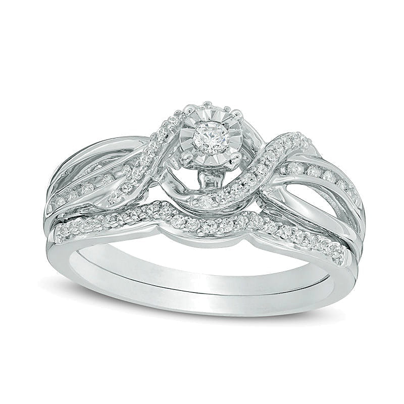 0.25 ct. Gesamtgewicht Diamant Twist Crossover Brautset aus rhodiniertem Sterlingsilber
