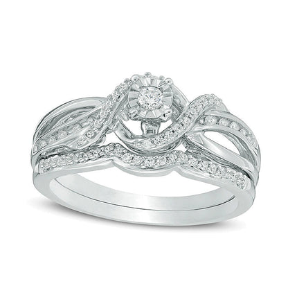 0.25 ct. Gesamtgewicht Diamant Twist Crossover Brautset aus rhodiniertem Sterlingsilber