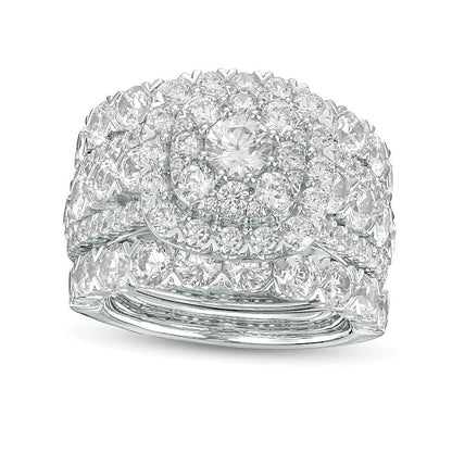 5.0 ct. Gesamtgewicht Diamant-Brautset dreiteilig mehrreihig mit Kissenschliff-Rahmen in 14K Weißgold (I/I2)