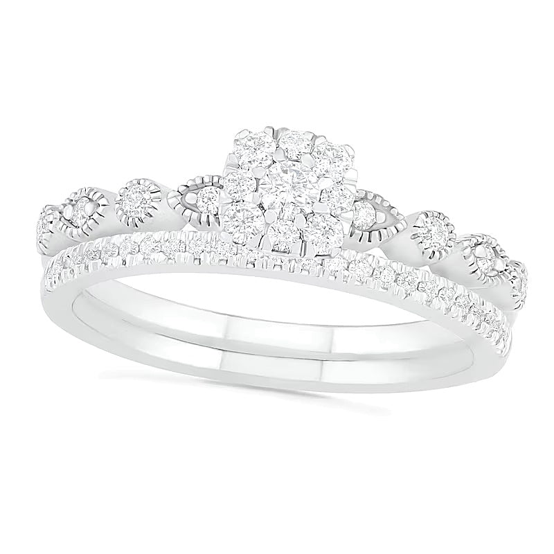 0,38 ct. Gesamtgewicht Komposit-Diamant Brautset im Vintage-Stil in 10K Weißgold