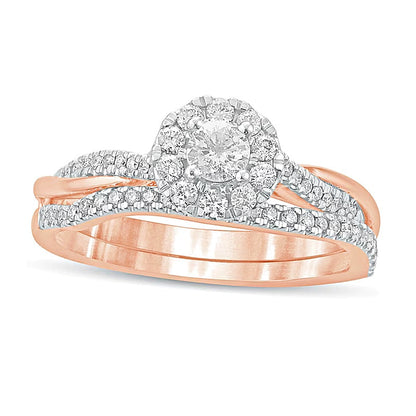 0.5 ct. Gesamtgewicht Diamant Brautset mit gedrehter Ringschiene in 10K Roségold