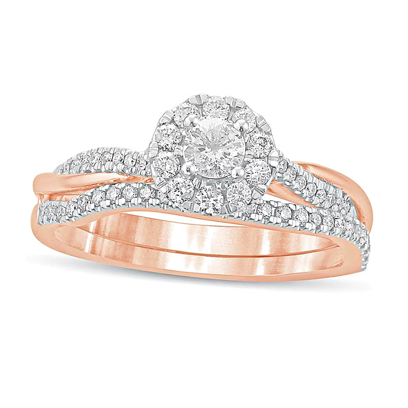 0.5 ct. Gesamtgewicht Diamant Brautset mit gedrehter Ringschiene in 10K Roségold