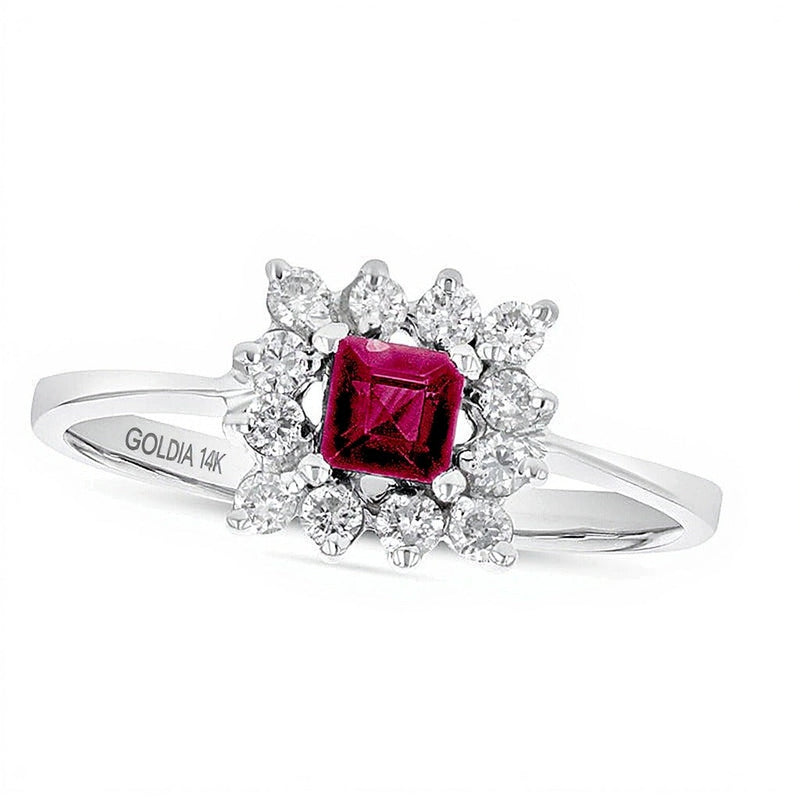Ring mit Rubin im Princess-Schliff 4,0 mm und Diamanten 0,25 ct. Gesamtgewicht in 14K Weißgold