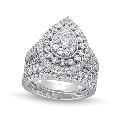 2.0 ct. Gesamtgewicht Brautset mit Diamanten im Tropfen-Schliff und tropfenförmigem Rahmen, mehrreihig, in 10K Weißgold