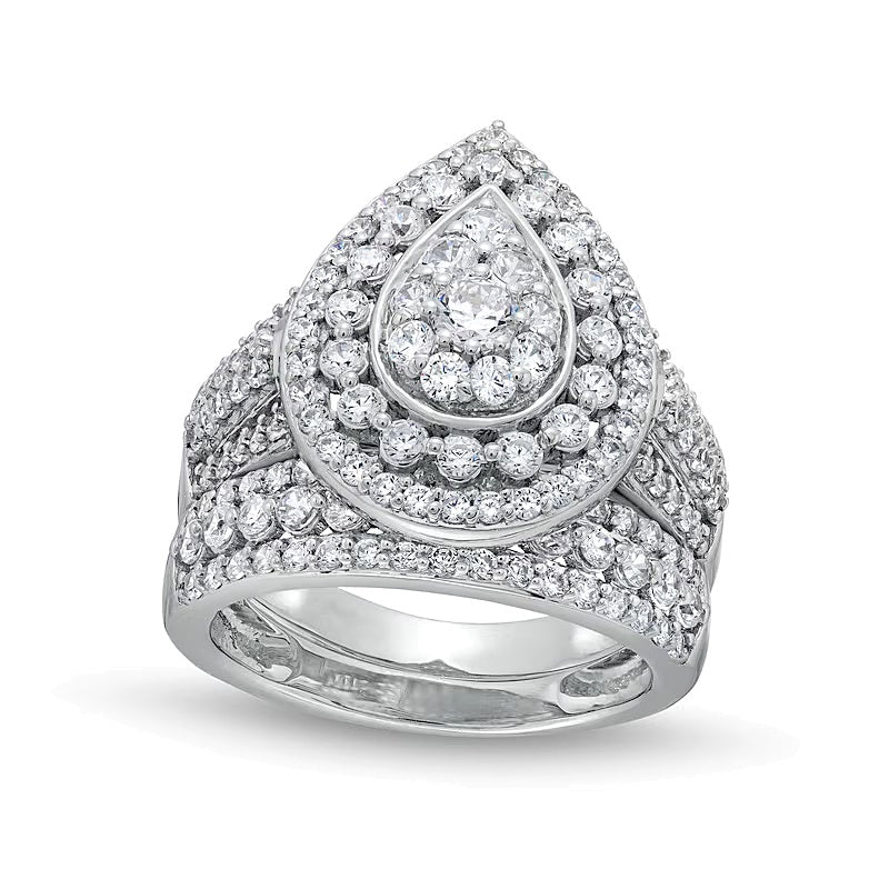 2.0 ct. Gesamtgewicht Brautset mit Diamanten im Tropfen-Schliff und tropfenförmigem Rahmen, mehrreihig, in 10K Weißgold