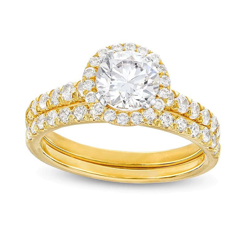 1.75 ct. Gesamtgewicht Labordiamant Braut-Set mit Halo in 14K Gelbgold (I/SI2)