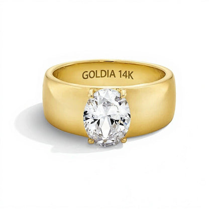2.0 CT. Solitär-Verlobungsring mit ovalem Labordiamant in 14K Gelbgold (F/VS2)