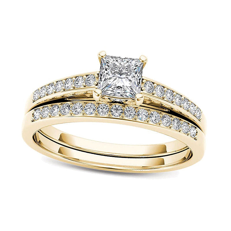 0,63 ct. Gesamtgewicht Braut-Set mit Diamanten im Princess- und Rundschliff in 14K Gelbgold