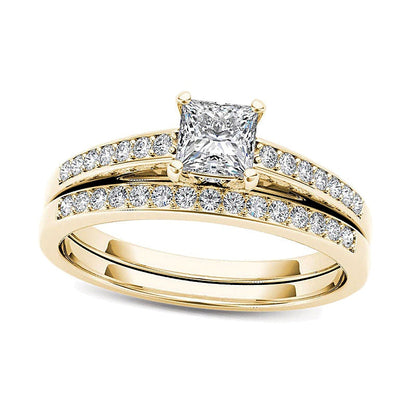 0,63 ct. Gesamtgewicht Braut-Set mit Diamanten im Princess- und Rundschliff in 14K Gelbgold