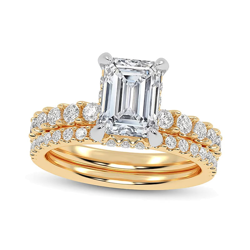 3.0 ct. Gesamtgewicht Braut-Set mit Labordiamanten im Smaragdschliff in 14K Gelbgold (I/SI2)