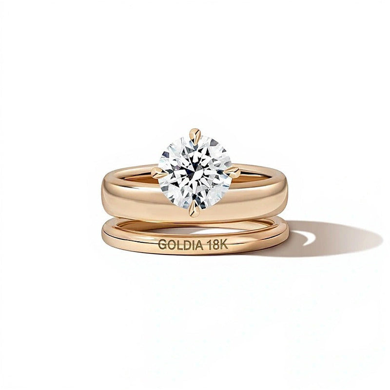 2.0 ct. Verlobungsring Solitär mit Labordiamant im Rundschliff in 18K Gelbgold (F/VS2)