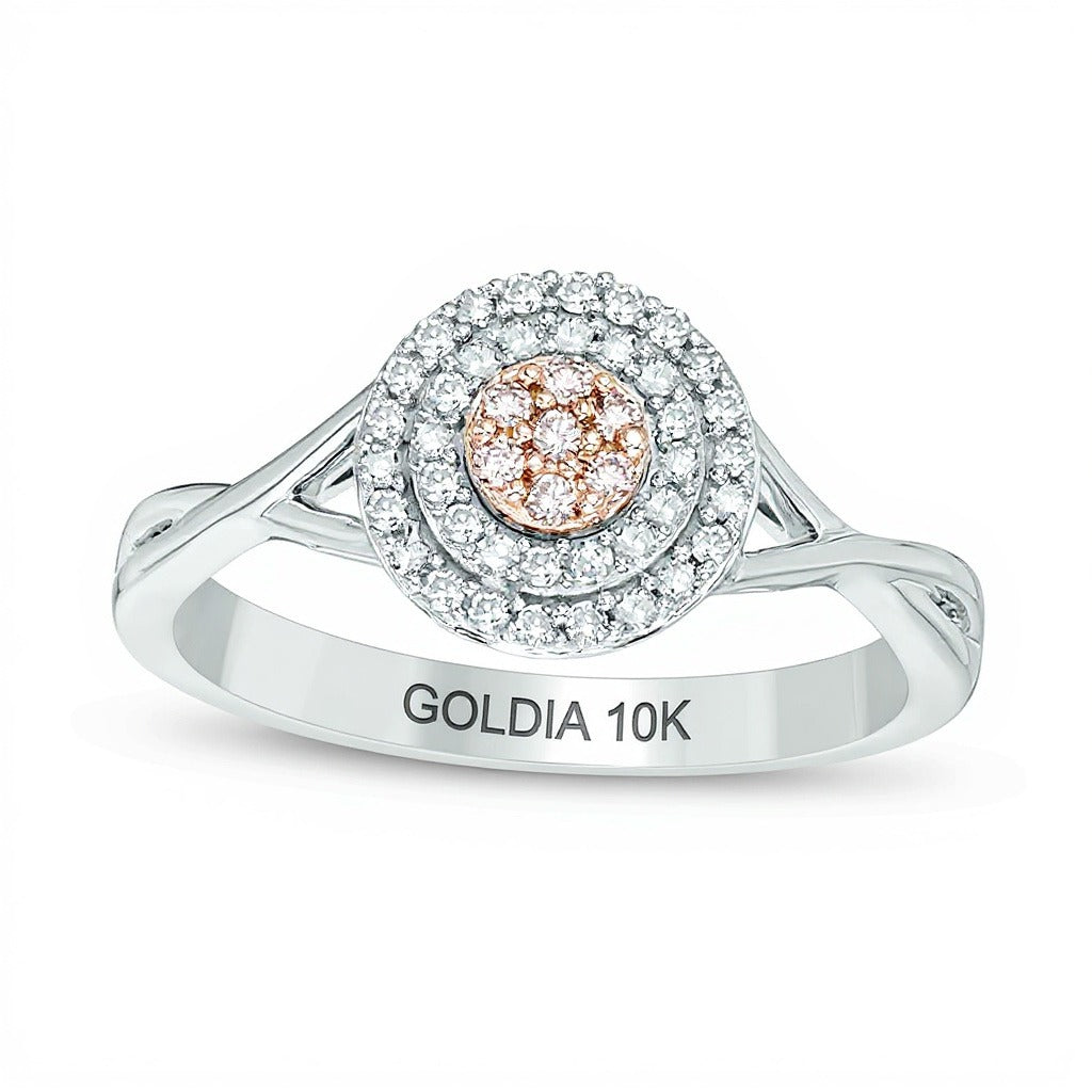 0.25 ct. Gesamtgewicht Komposit-Ring mit rosa und weißen Diamanten und doppeltem Twist-Rahmen in 10K Bicolor-Gold
