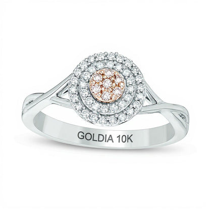 0.25 ct. Gesamtgewicht Komposit-Ring mit rosa und weißen Diamanten und doppeltem Twist-Rahmen in 10K Bicolor-Gold