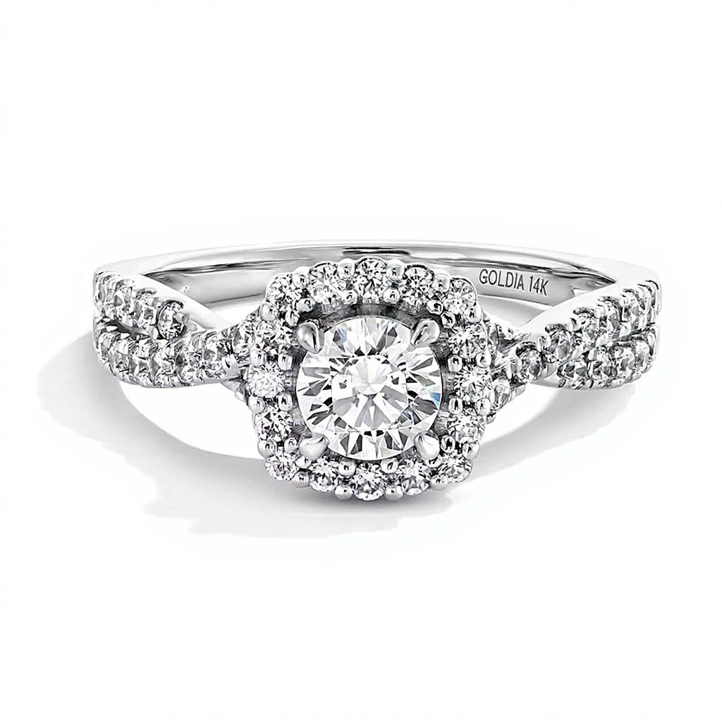 1.0 ct. Gesamtgewicht Labordiamant Halo-Verlobungsring im Kissenschliff in 14K Weißgold (F/SI2)
